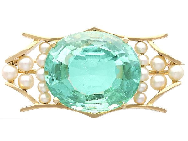 Birks Brooch with Aquamarine and Pearls