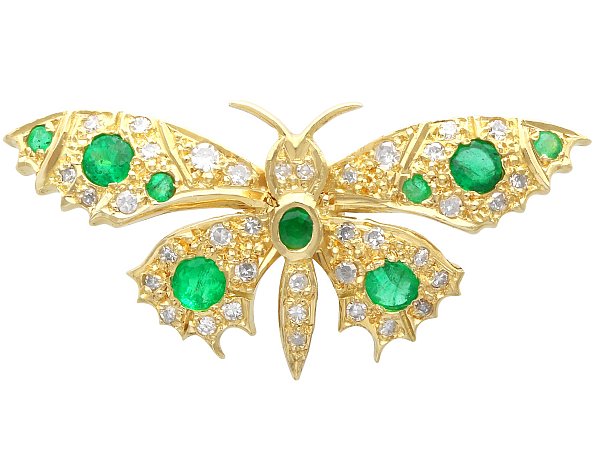 Emerald Butterfly Brooch in Gold Vintage for Sale