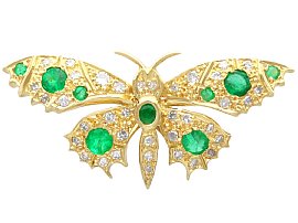 Vintage Emerald Butterfly Brooch with Diamonds and 18ct Yellow Gold