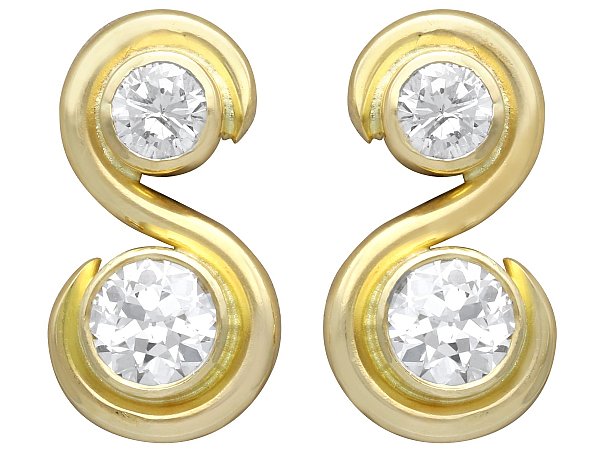 2 Stone Diamond Earrings in Gold for Sale