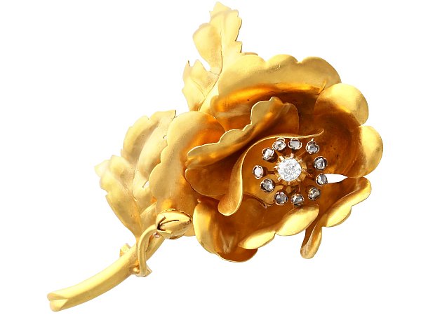 Gold Victorian Floral Brooch with Diamonds