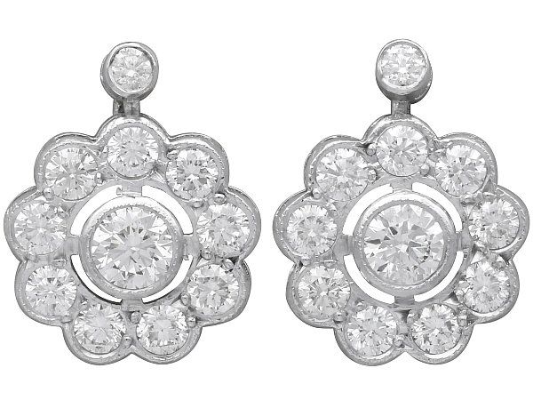 Antique Diamond Cluster Earrings in White Gold