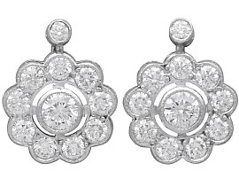 Antique 2.25ct Diamond and 18ct White Gold Cluster Earrings