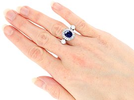 Antique Platinum Sapphire and Diamond Ring wearing