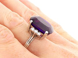 Cushion Cut Amethyst Engagement Ring on hand