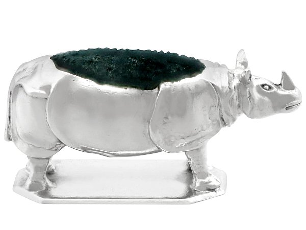 Silver Rhino Pin Cushion Antique