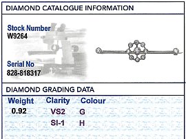 Diamond Bar Brooch grading card 