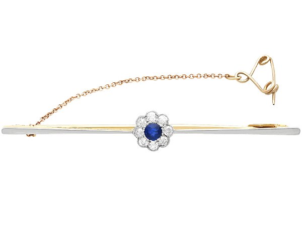 Antique Sapphire and Diamond Bar Brooch