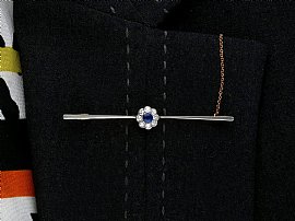 Antique Sapphire and Diamond Bar Brooch wearing